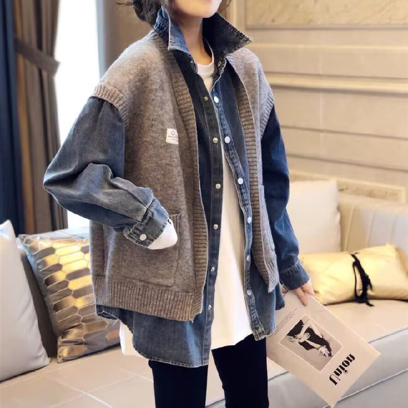 Denim Two-piece Suit Coat For Women