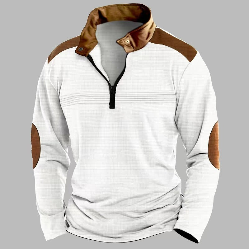 Men's Stitching Polo Shirt Long-sleeve Zipper Sports