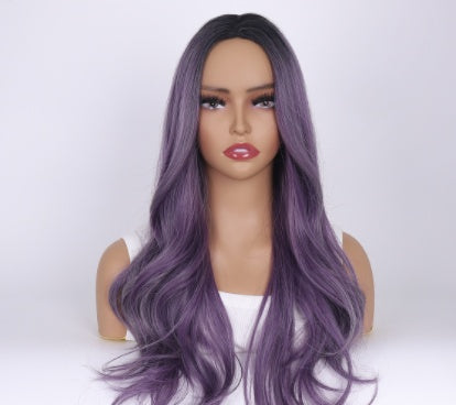 Purple Top Dyed Black Medium Long Curly Hair