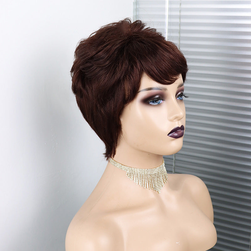 Short Wavy Pixie Cut Full Machine Made Human Hair Wigs