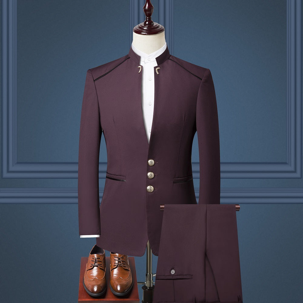 Men's Three-piece Suit British Style Stand Collar