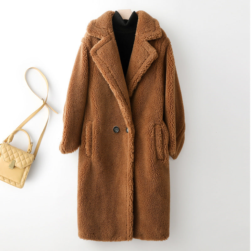 Granule Sheep Shearing Women Long Teddy Fur Coat