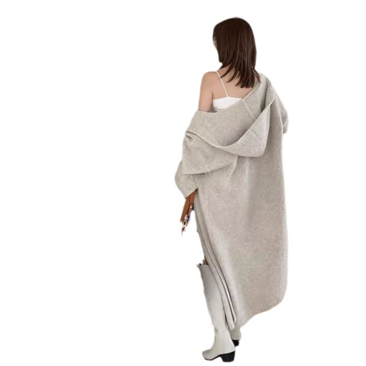 Super Long Soft Glutinous Hooded Sweater Coat Women