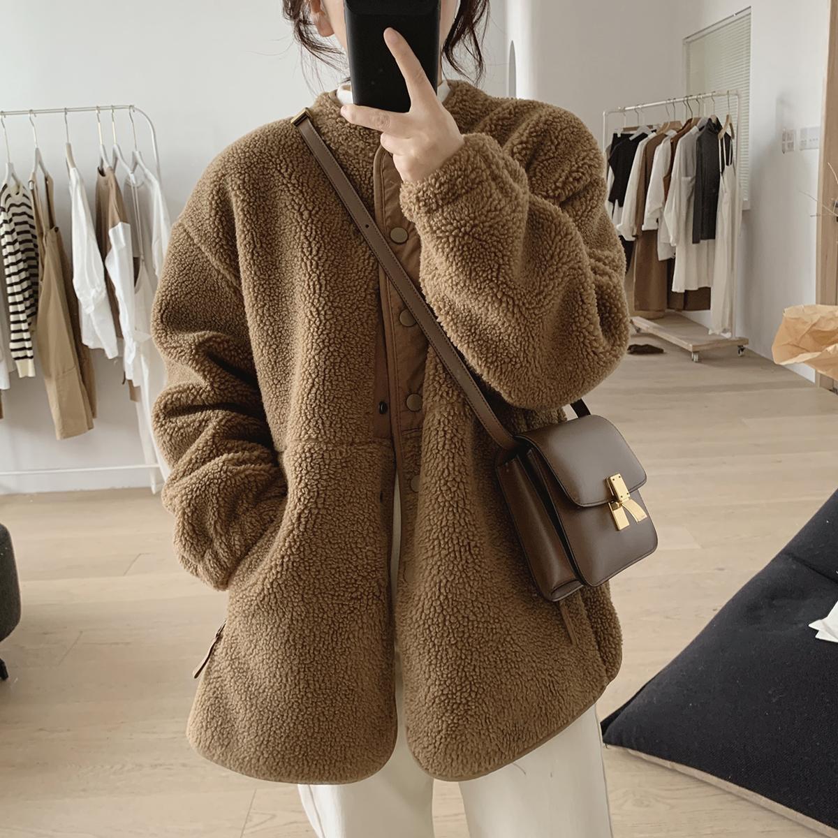 Lamb Wool Coat For Women Winter New Loose Slimming Stand Collar Padded Coat