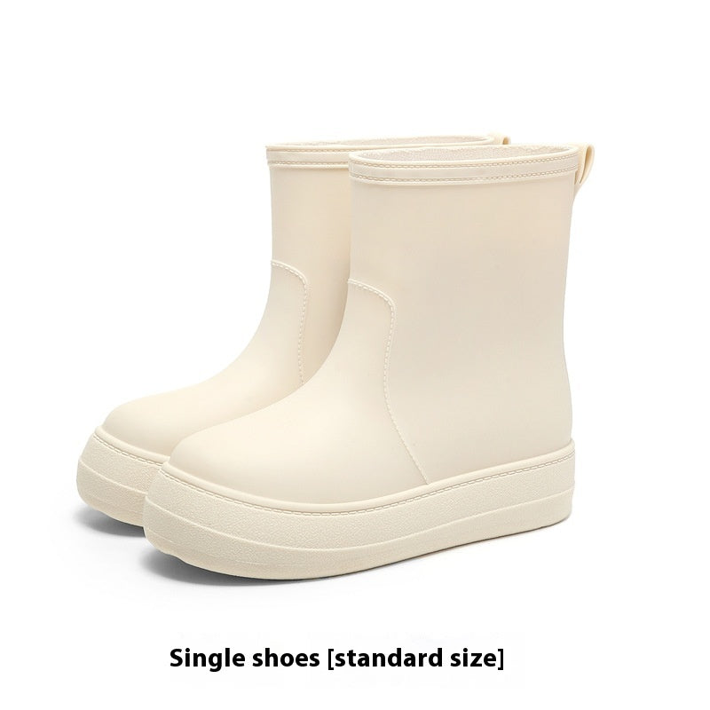 Women's Flat Mid-calf Rain Boots Non-slip Rubber Shoes