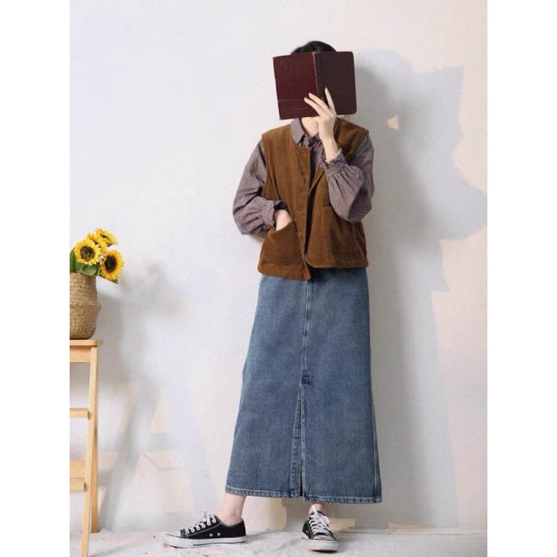 Retro Elegant Corduroy Vest Coat Women