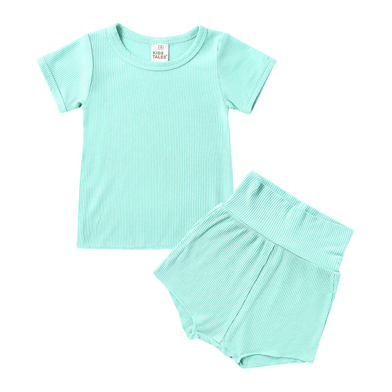 Children's Candy Color Breathing Cotton Pajamas Suit