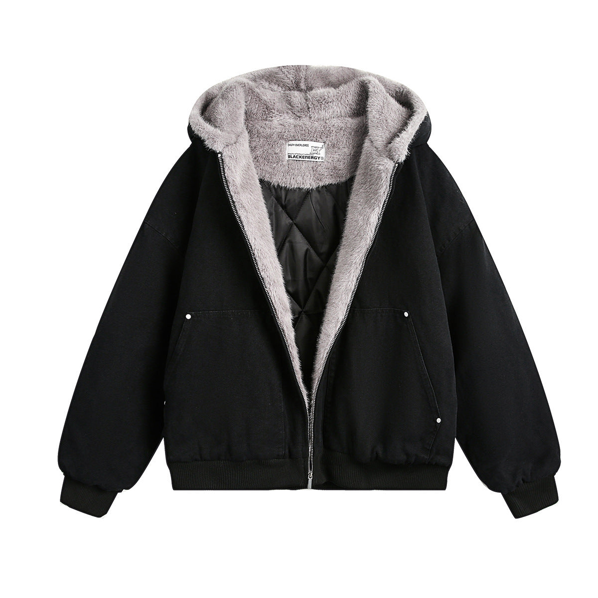 Inner Coat Retro Fur Collar Hood Cotton-padded Coat For Men And Women