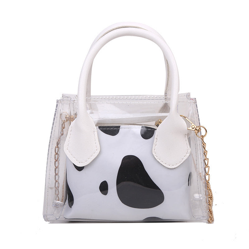 New Fashion Transparent Cow Leopard Printing Women Small Chain Crossbody Handbags Casual PVC Ladies Mini Shoulder Messenger Bags