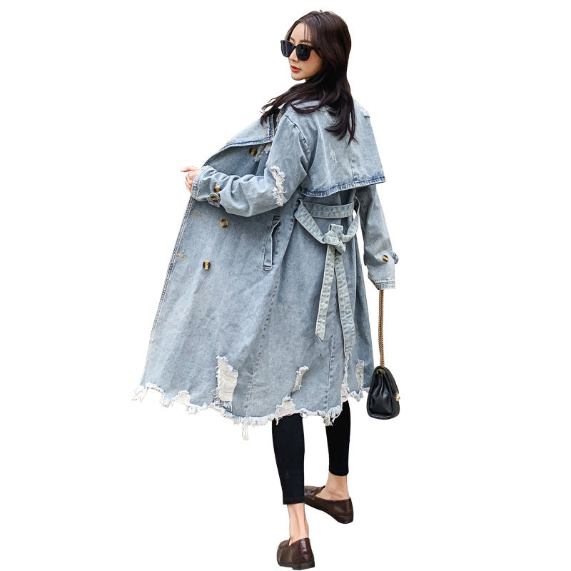 Retro Denim Trench Coat Women