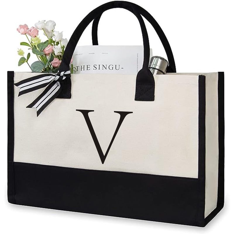 Women's Letter Canvas Tote Bag