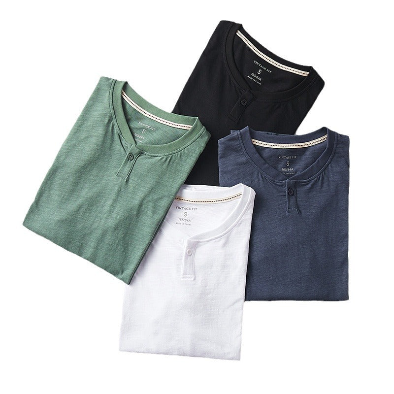 Men's Long-sleeved T-shirt Round Neck Cotton Solid Color Bottoming Shirt