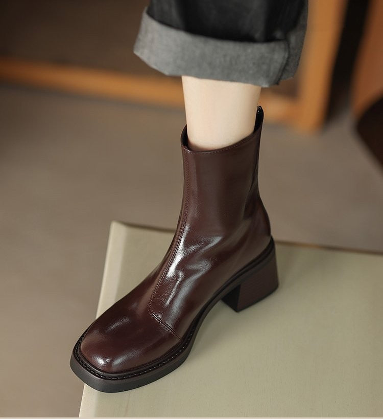 Versatile Simple Round Head Chunky Heel Ankle Boots