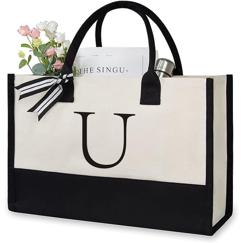 Women's Letter Canvas Tote Bag