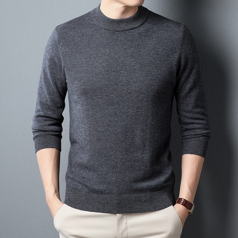 Worsted All Wool Sweater Solid Color Simple Knitwear