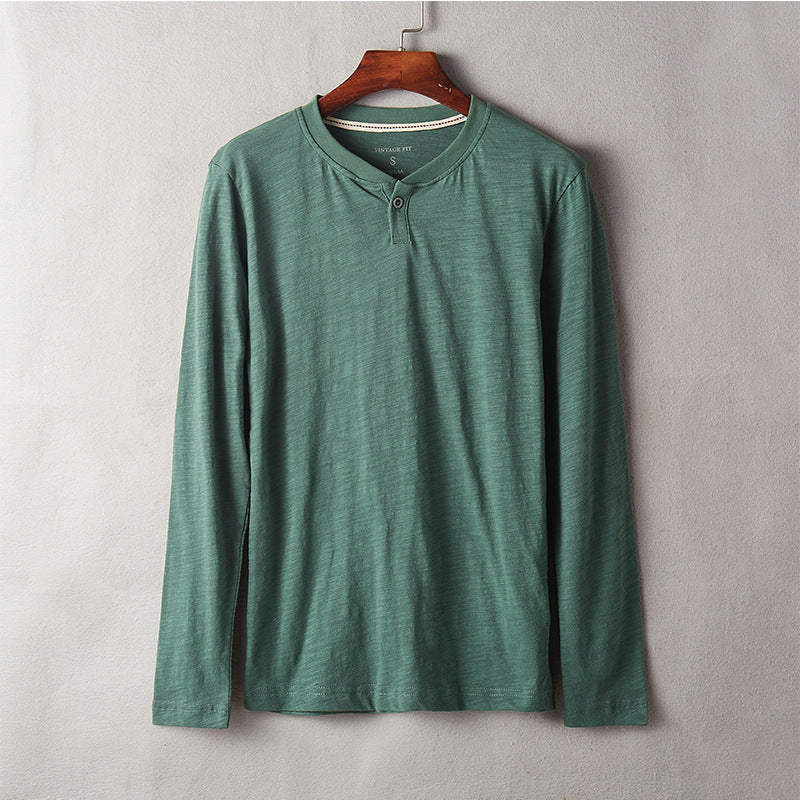 Men's Long-sleeved T-shirt Round Neck Cotton Solid Color Bottoming Shirt