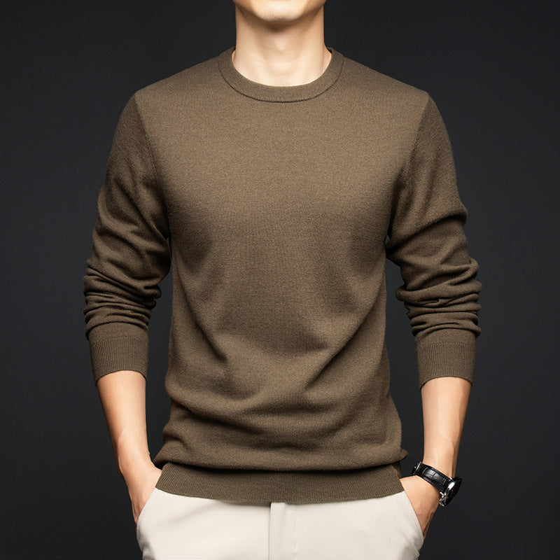 Men's Pure Wool Round Neck Autumn And Winter Keep Warm Pure Color Loose Sweater