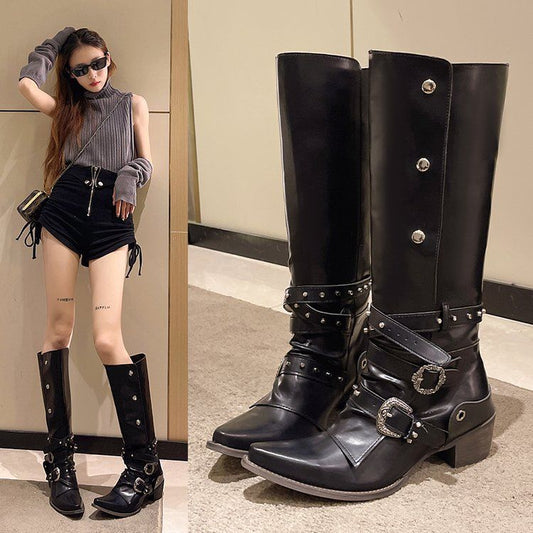 Women's Retro Rivet Tall Knight Boots