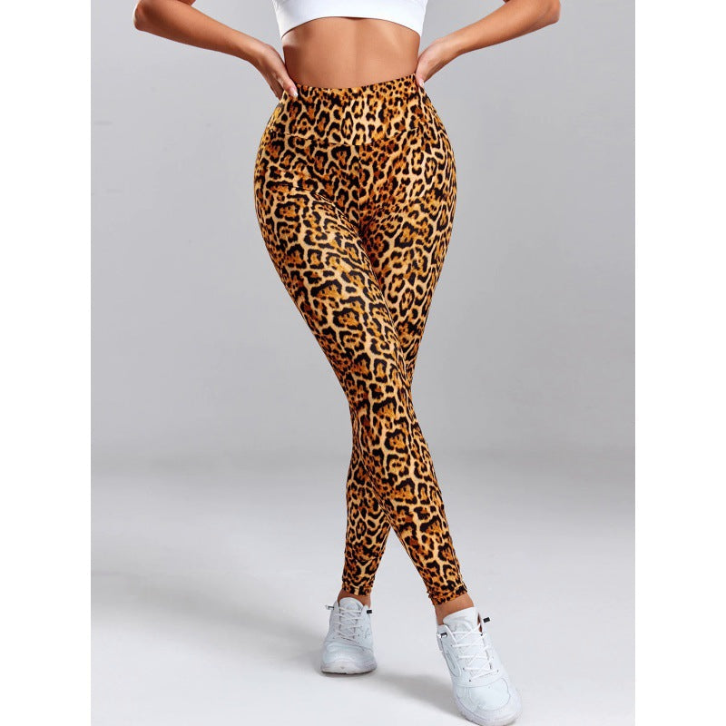 Polyester Women's Fashion Leopard Print Slim Fit Hip Raise Yoga Leggings Dance Pants