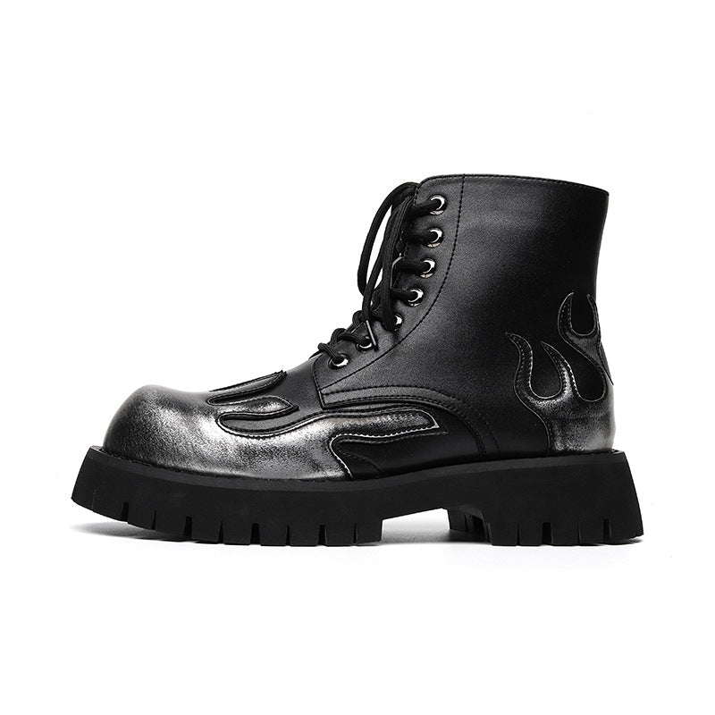 Round Head Thick Bottom Men's Low-cut Mid-heel Mid-Top Martin Boots