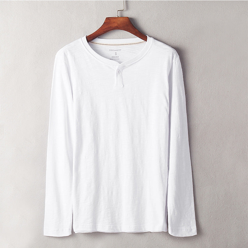 Men's Long-sleeved T-shirt Round Neck Cotton Solid Color Bottoming Shirt