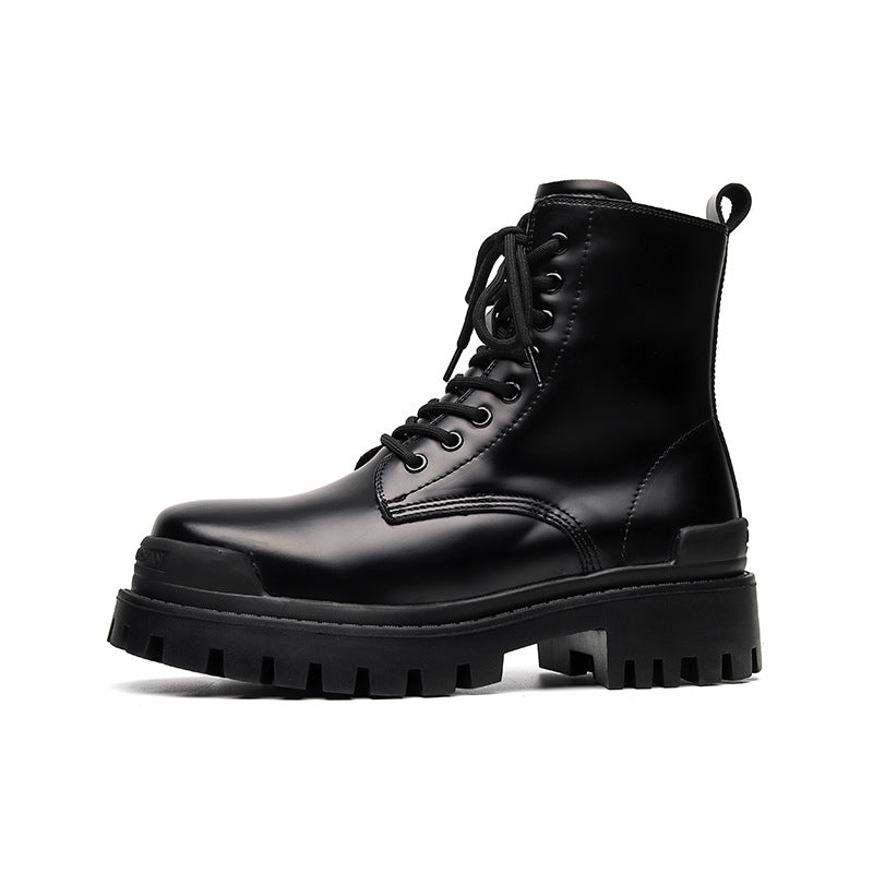 Youth High-top Round Head Mid-calf Thick Bottom Mid Heel Martin Boots