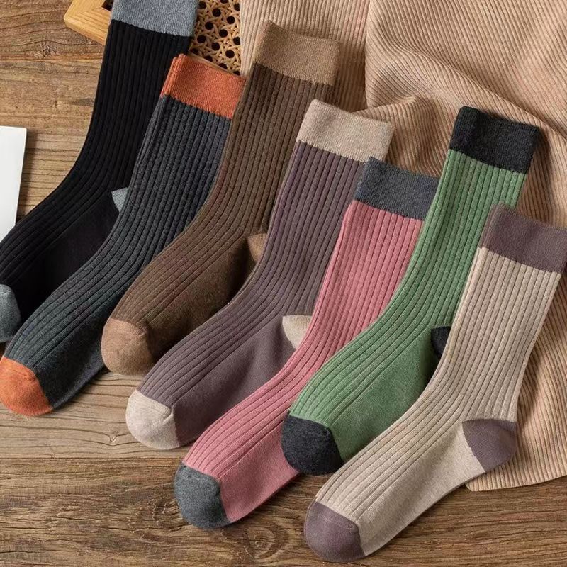 Women's Versatile Mori Mid-calf Contrast Color Bunching Socks