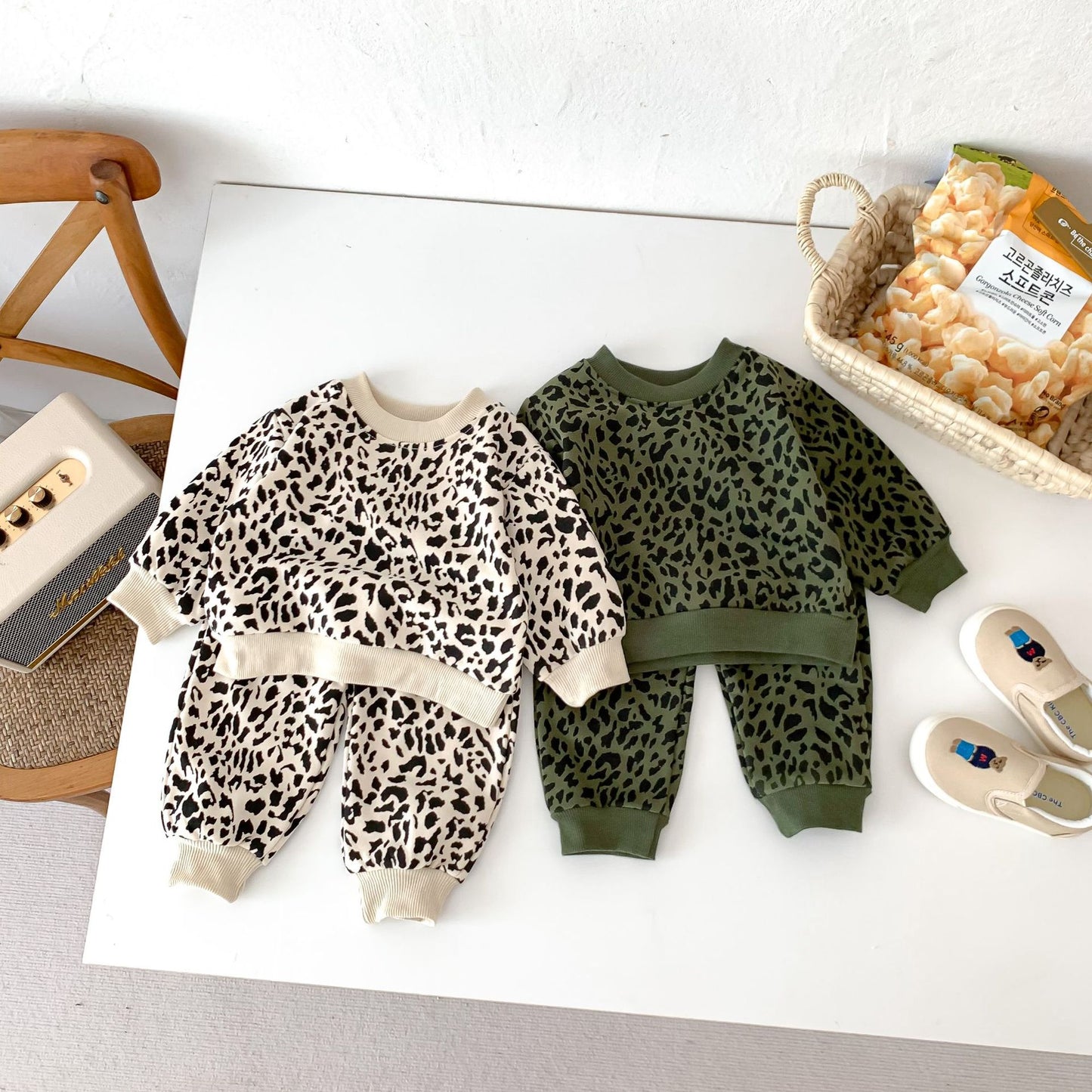 Clothes For Babies Cute Fashionable Leopard Print Sweater Pure Cotton Long Sleeve Suit