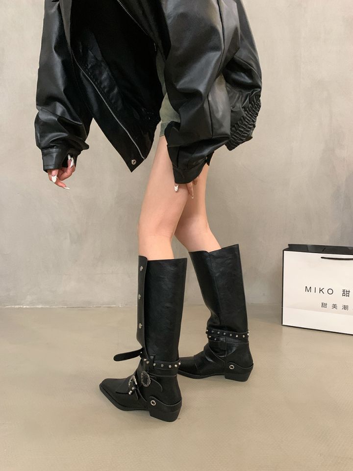 Women's Retro Rivet Tall Knight Boots