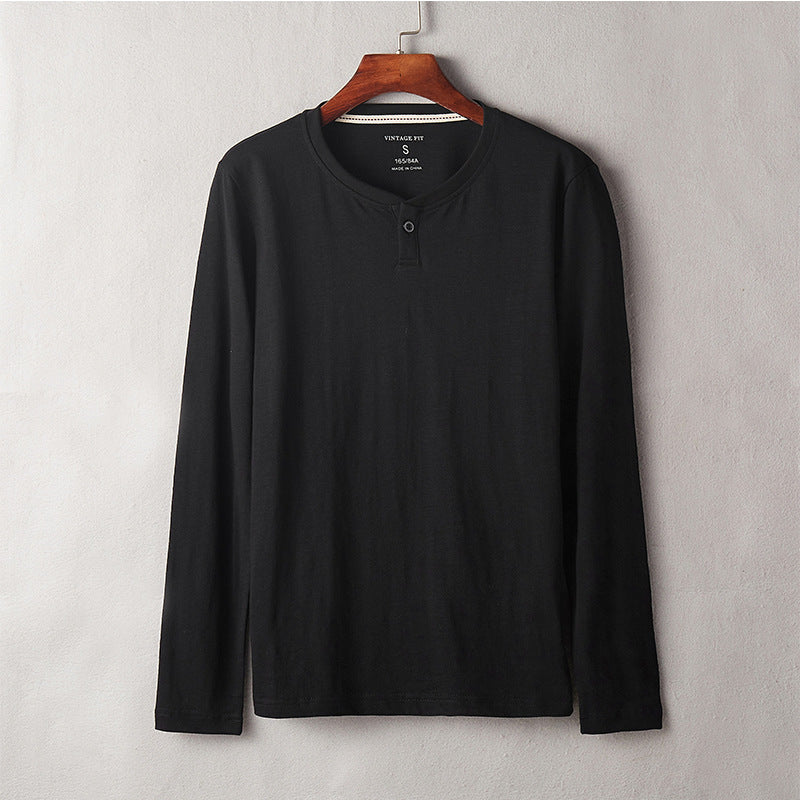 Men's Long-sleeved T-shirt Round Neck Cotton Solid Color Bottoming Shirt