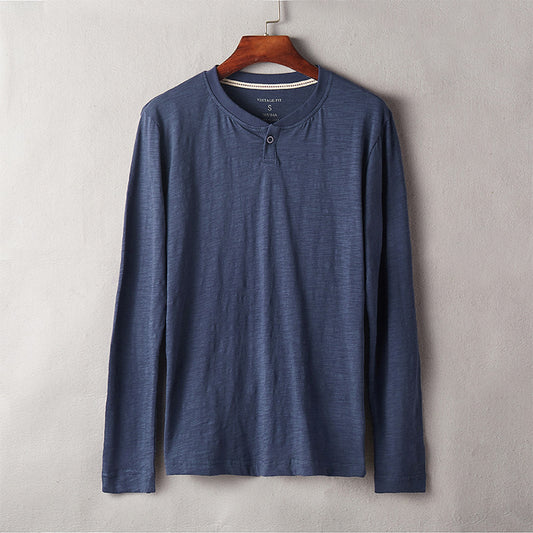 Men's Long-sleeved T-shirt Round Neck Cotton Solid Color Bottoming Shirt