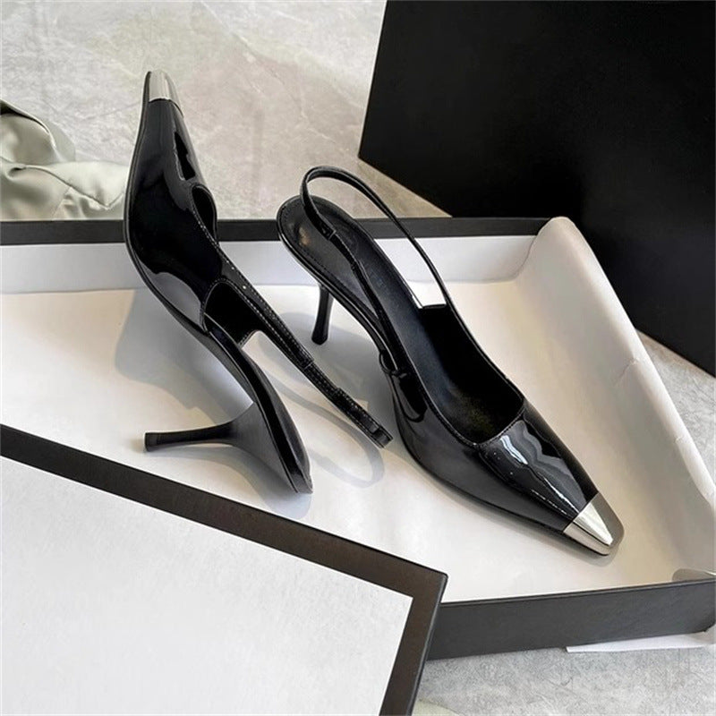 Women's Metal Square Toe Fine Heel With Black Sandals