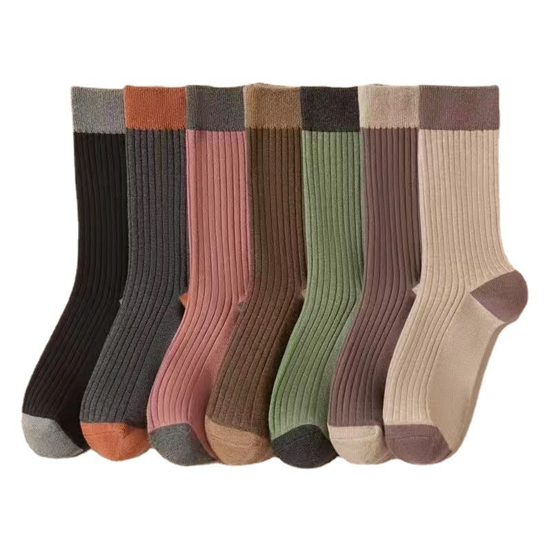 Women's Versatile Mori Mid-calf Contrast Color Bunching Socks