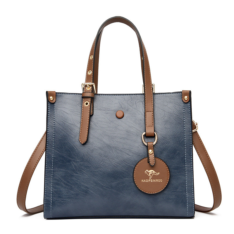 Oil Wax Cowhide Commuter Elegant Women Bag