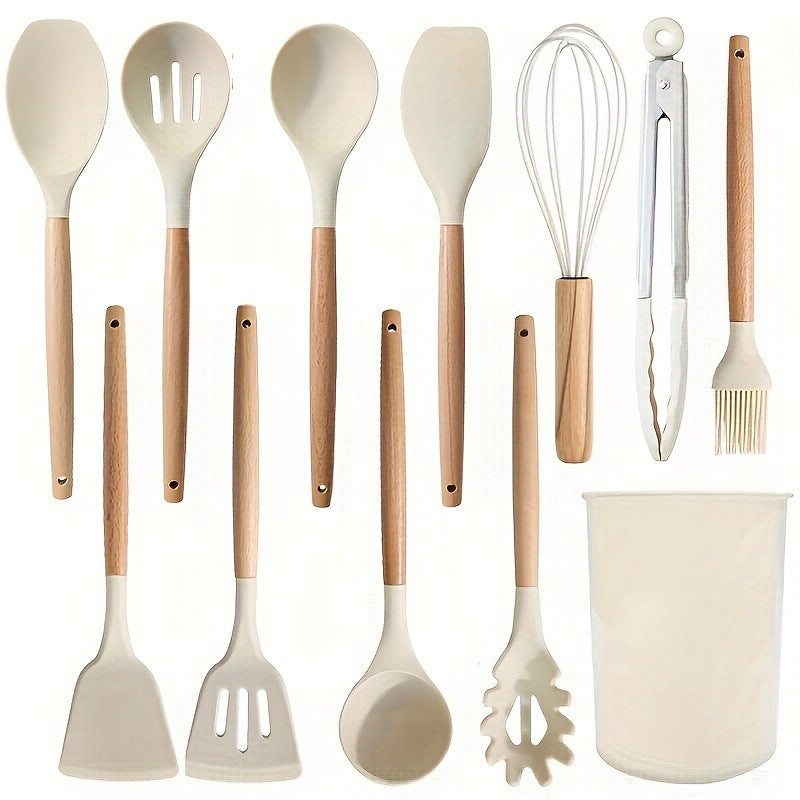 Wooden Handle Silicone Kitchenware Cooking Spatula Set