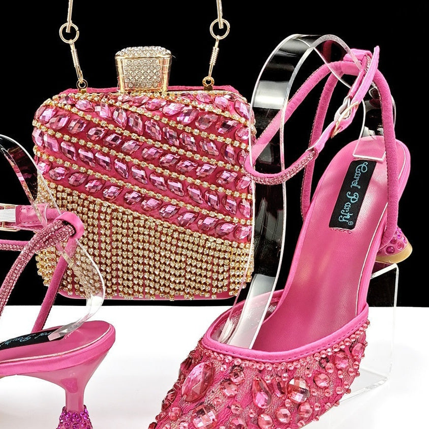 Large Rhinestone High Heel Sandals Three-dimensional Tassel Handbag Set