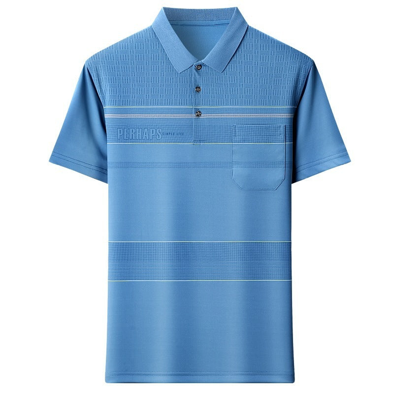 Men's Youth Polo Collar Stripes Real Pocket T-shirt Polo Shirt