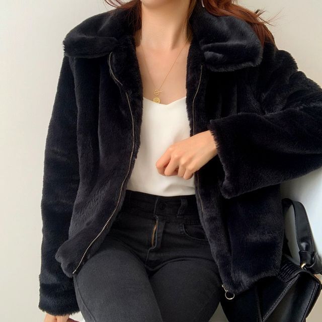 Women Thick Fur Coat Zipper Cotton