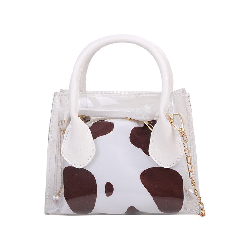 New Fashion Transparent Cow Leopard Printing Women Small Chain Crossbody Handbags Casual PVC Ladies Mini Shoulder Messenger Bags