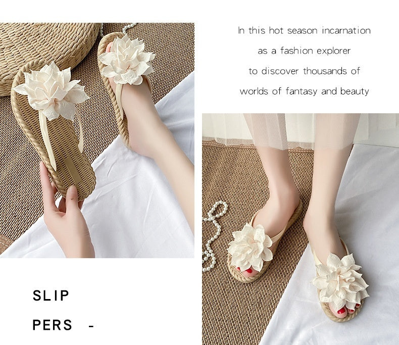 Gentle Woman Flowers All-matching Flat Shoes Non-slip Beach Sandals