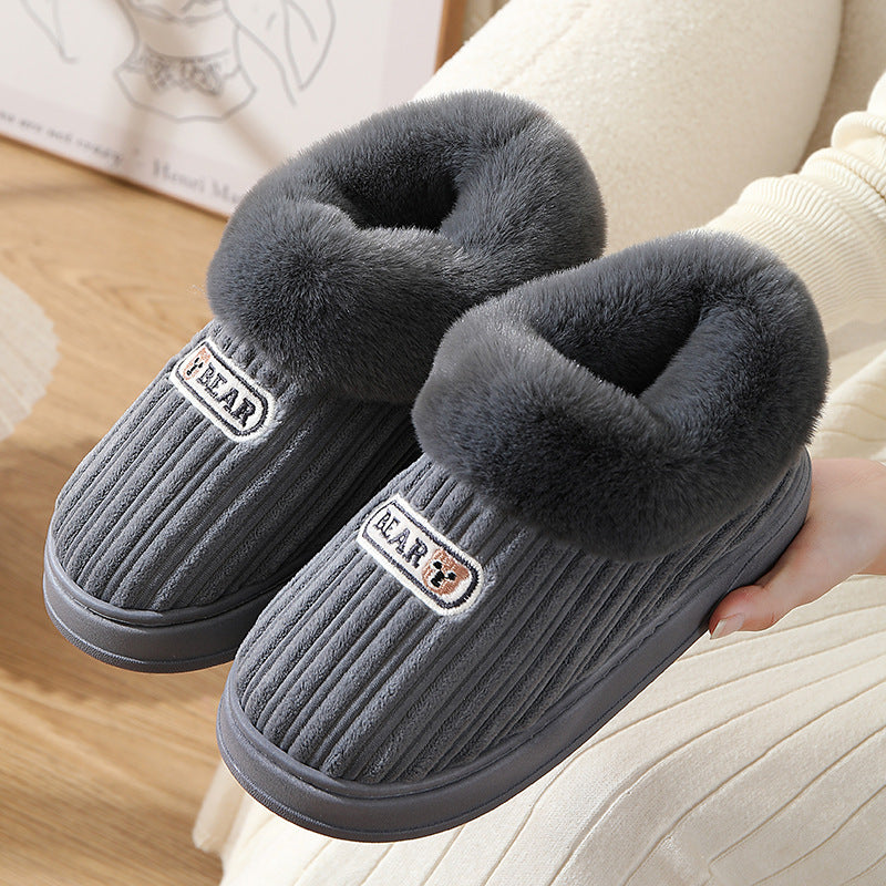 Winter Warm House Slippers Woman Plush Covered Heel Cotton Shoes Indoor And Outdoor Thick-soled Non-slip Fluffy Slippers For Men