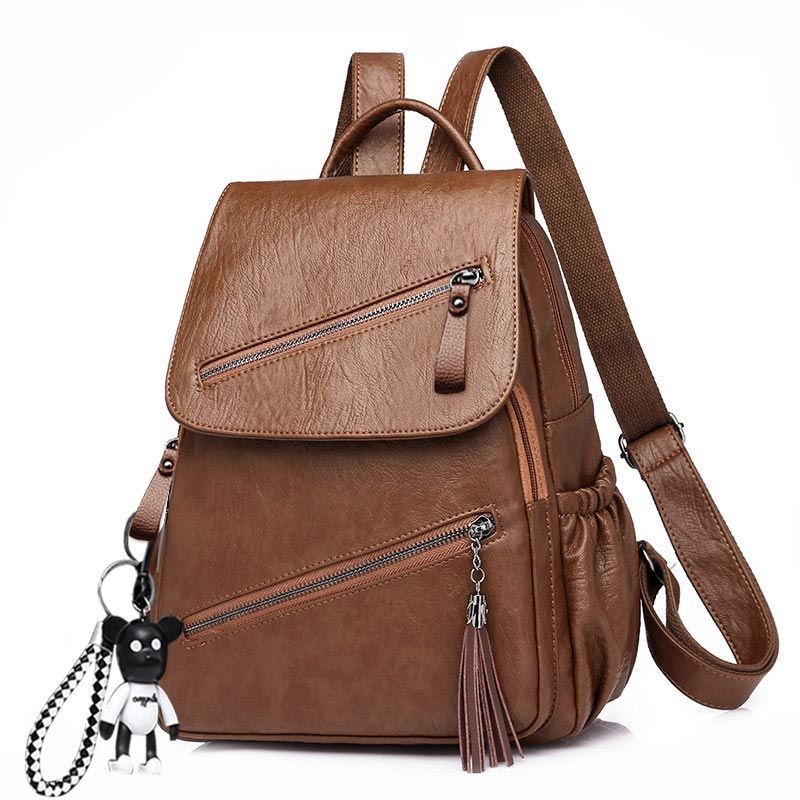 Women's Korean-style Fashionable Pu Soft Leather Casual Backpack