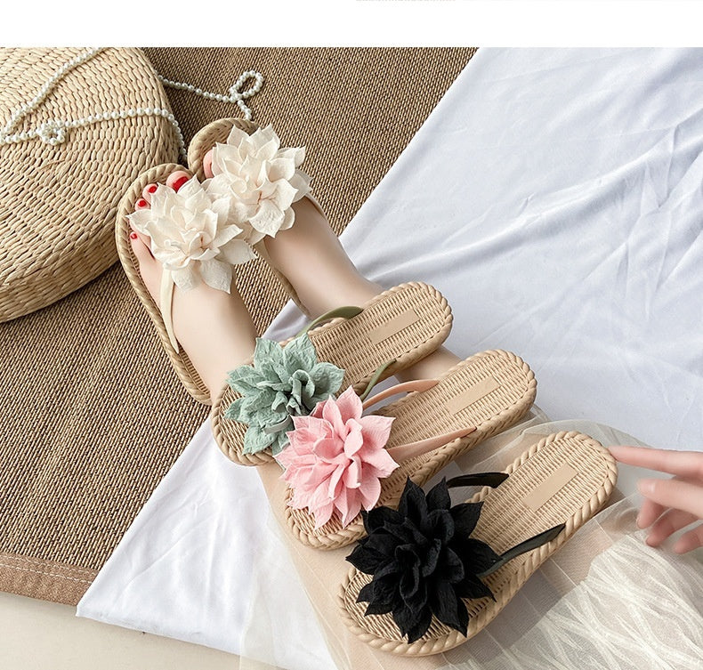 Gentle Woman Flowers All-matching Flat Shoes Non-slip Beach Sandals