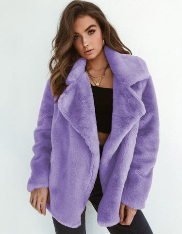 Sexy Plush Lapel Woolen Coat Women