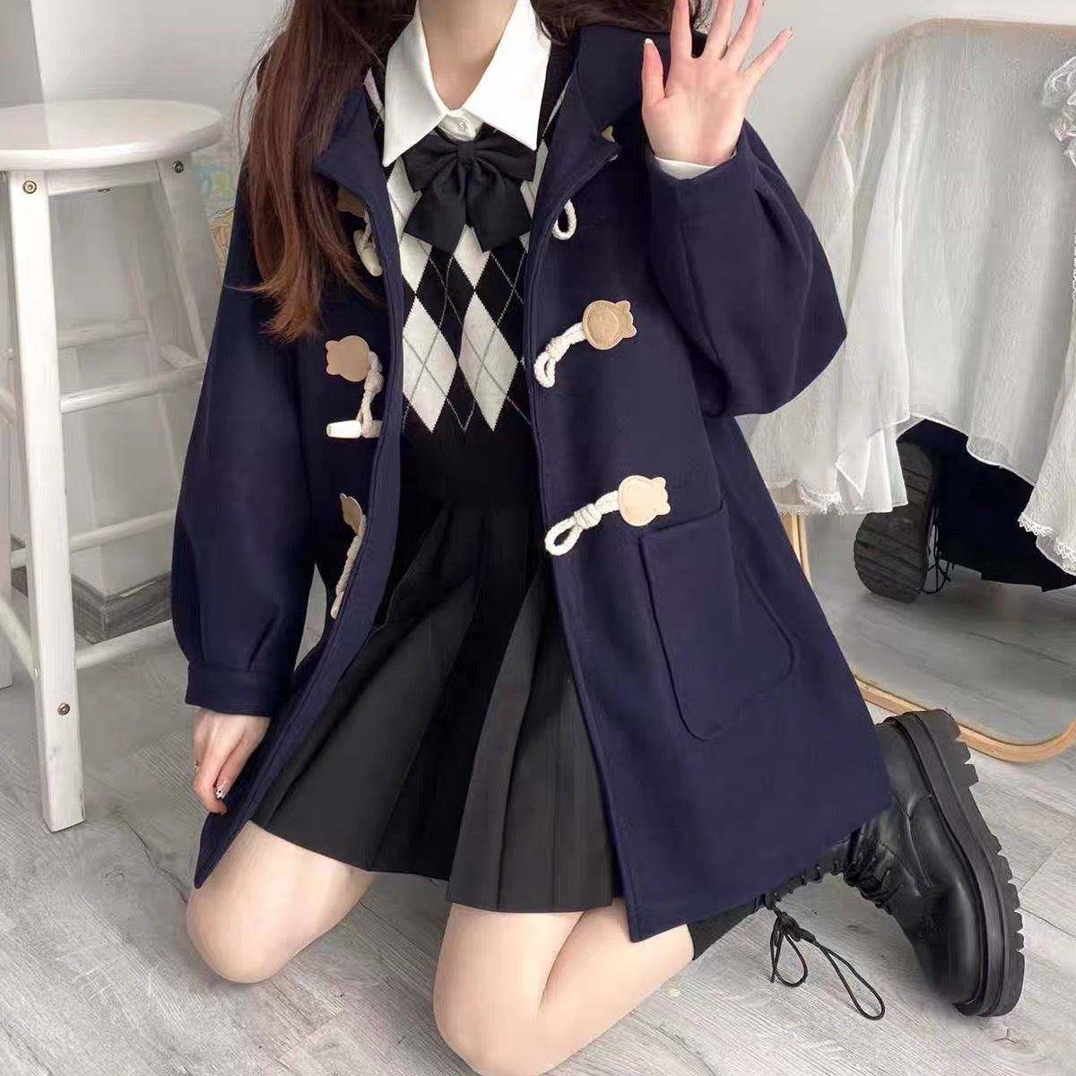 Mid-length Hooded Woolen Coat Women