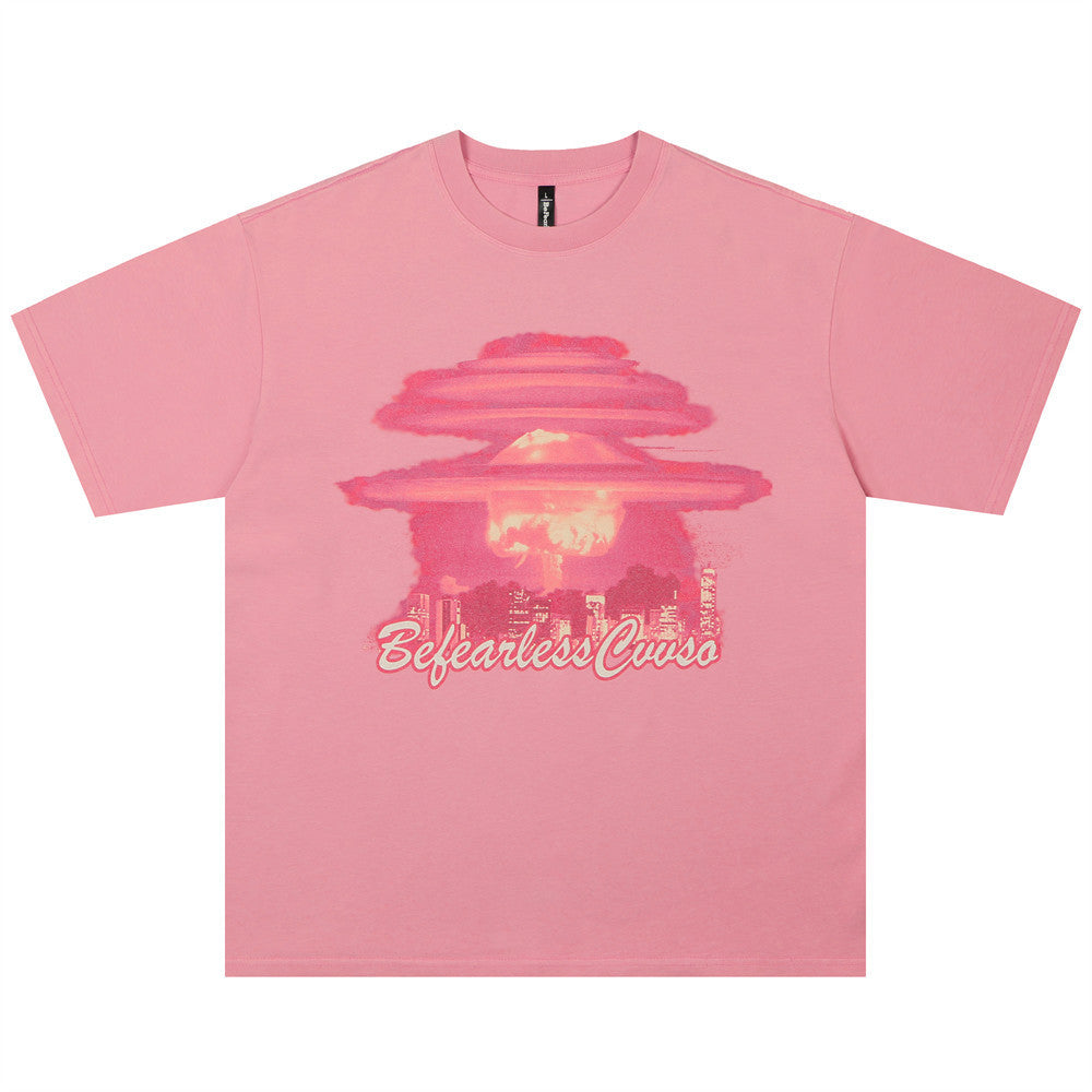 Creative Mushroom Cloud Printing Short Sleeve Men Clothing