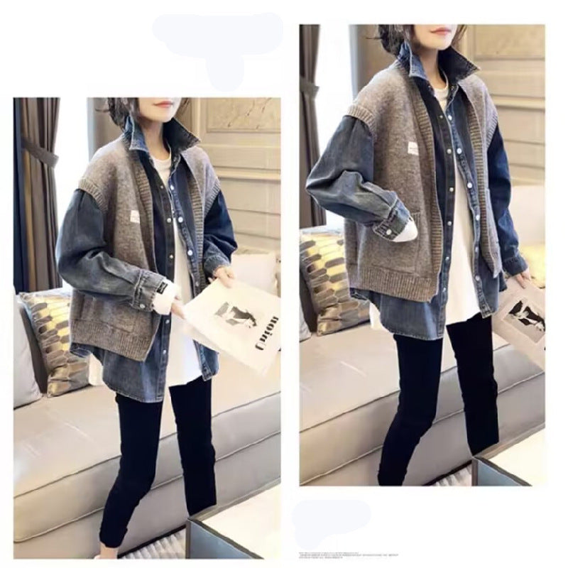 Denim Two-piece Suit Coat For Women