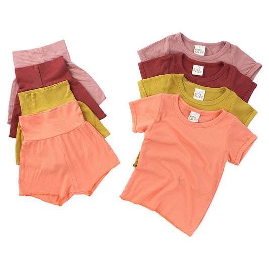 Children's Candy Color Breathing Cotton Pajamas Suit