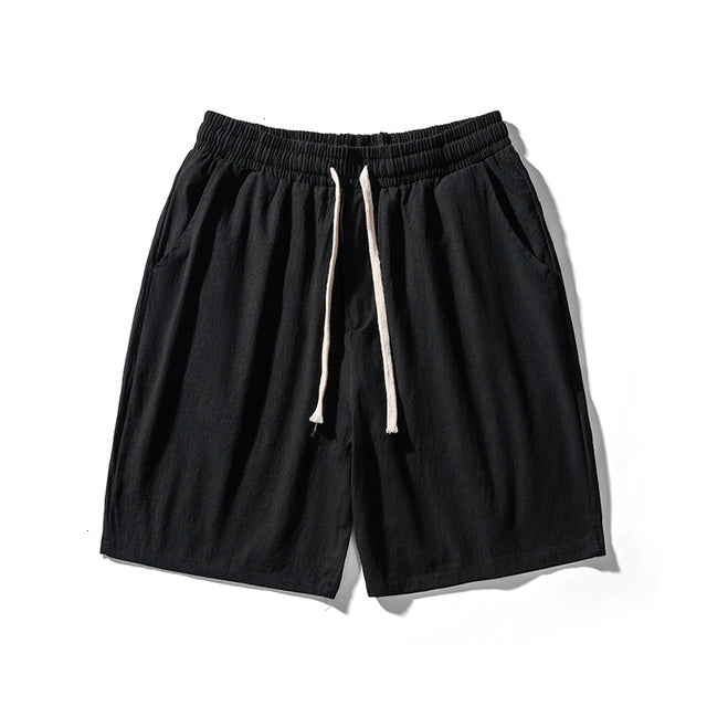 Cotton Line Shorts Men Summer Elastic Waist