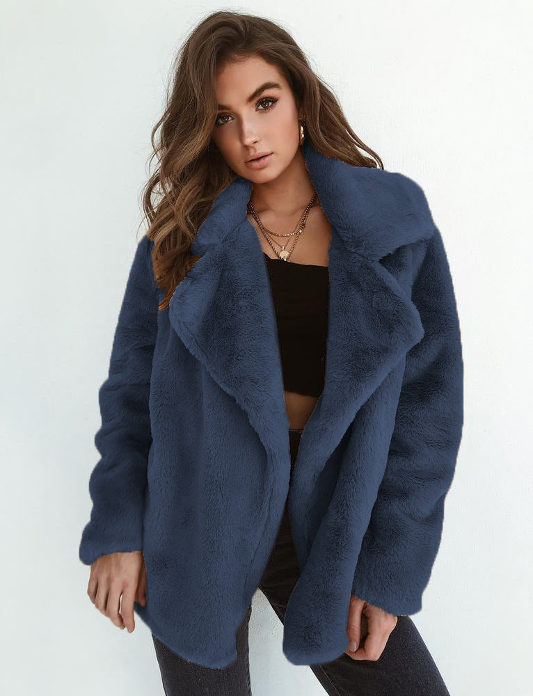 Sexy Plush Lapel Woolen Coat Women